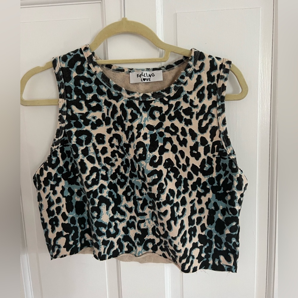 Turquoise and Black Cheetah Cropped Tank